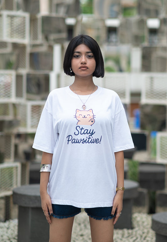 Pawsitive Vibes White Oversized T-Shirt