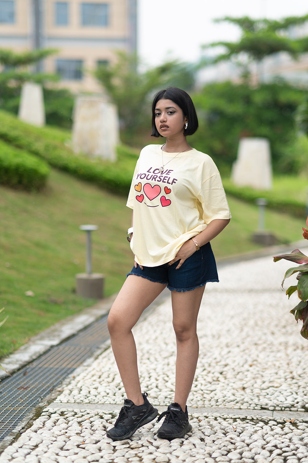 Heart & Smile Positivity Oversized T-Shirt