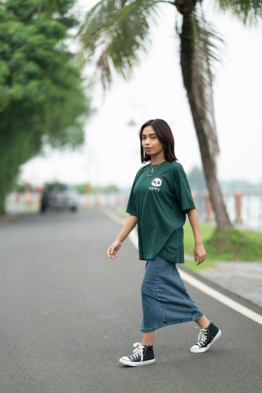 Happy Panda Graphic Oversized T-Shirt