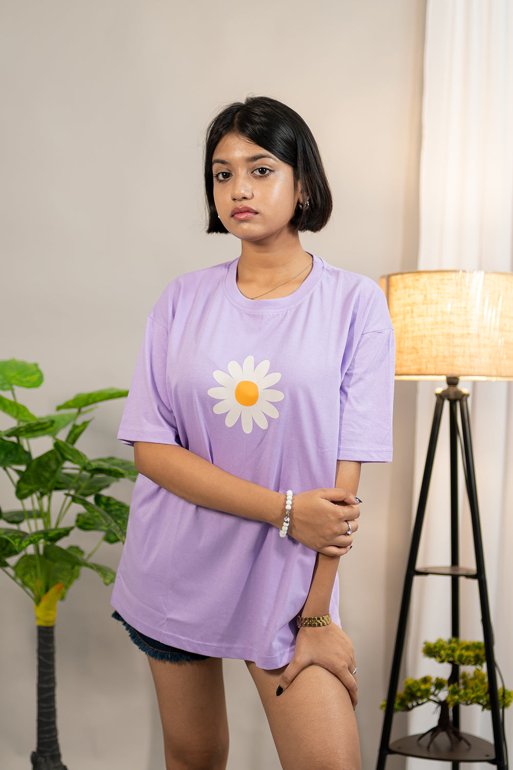 Lavender Daisy Casual Oversized T-Shirt