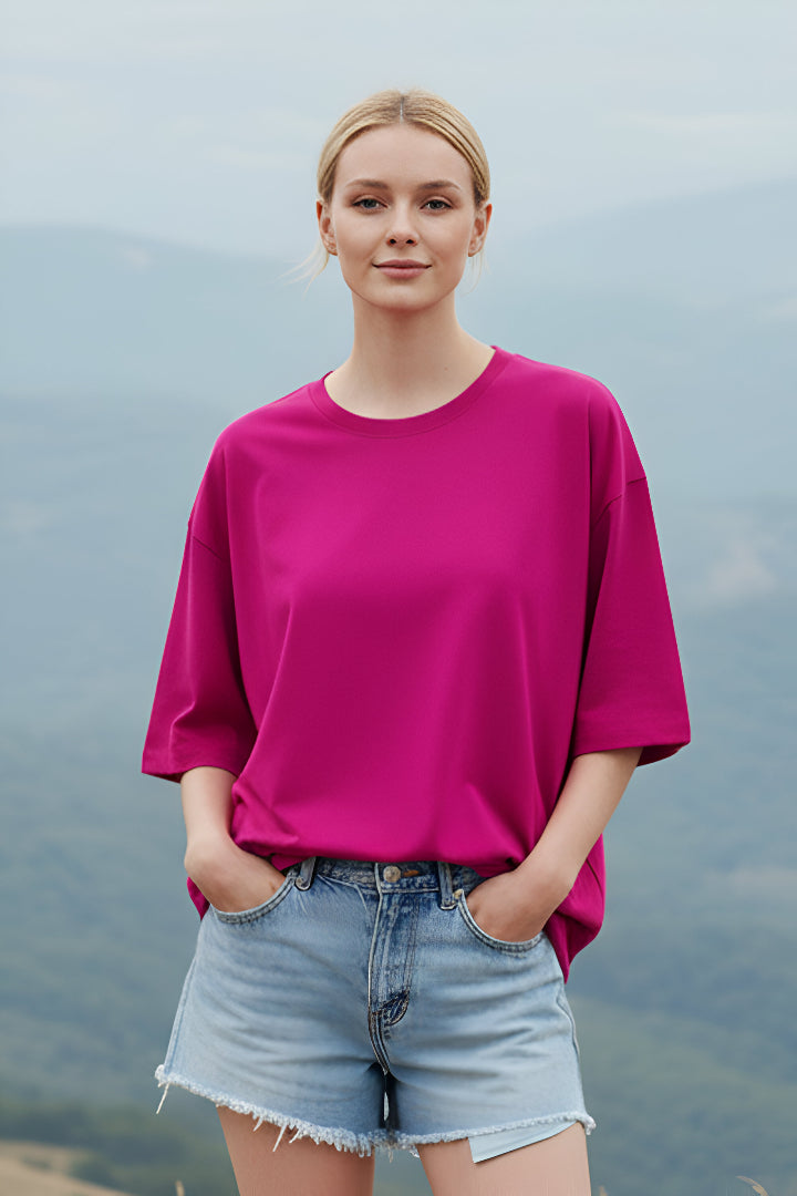 Hot Pink Plain Oversized T-shirt