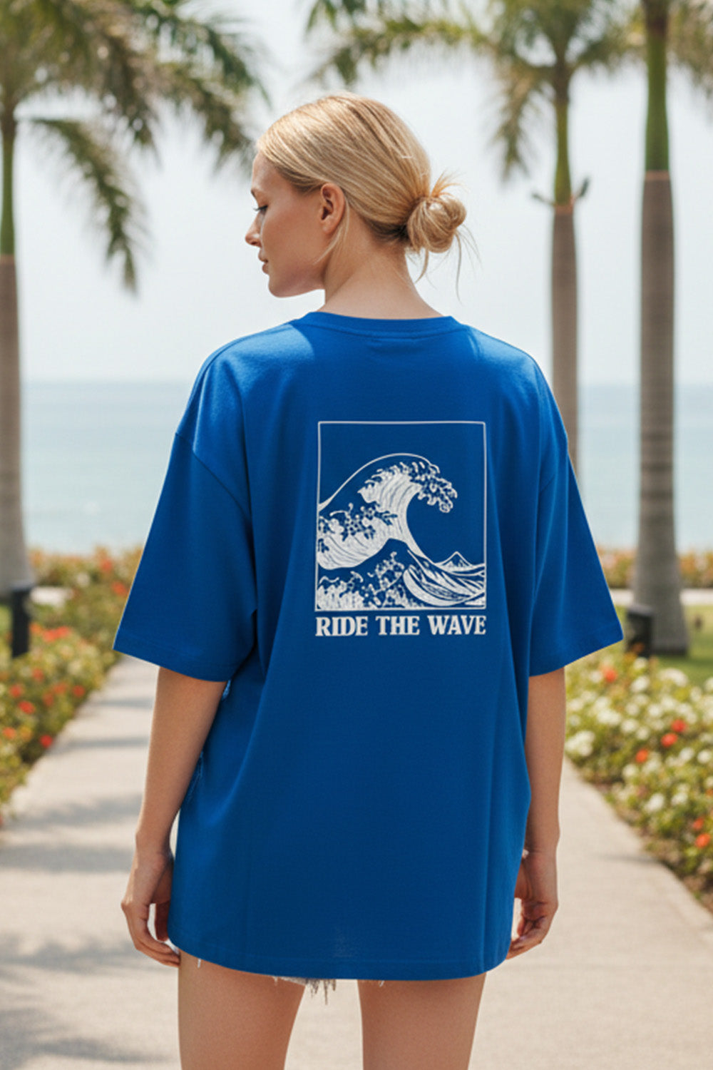 Coastal Vibes Blue Oversized T-Shirt