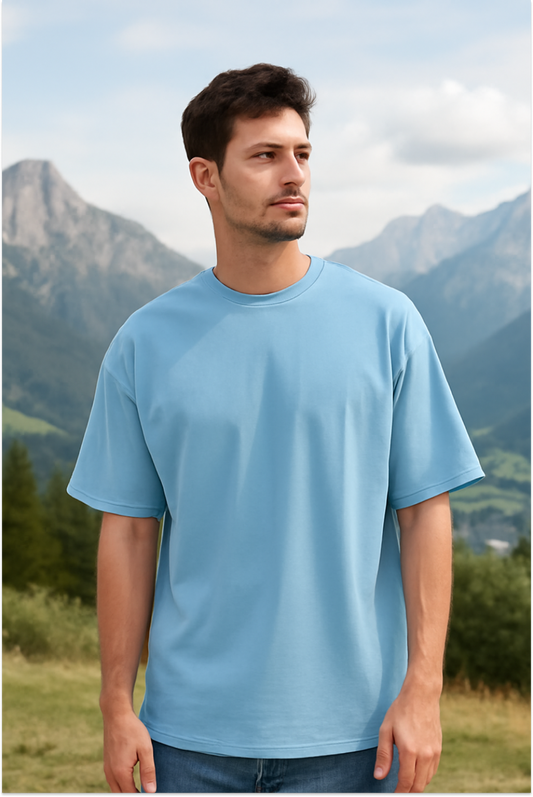 Feynor Oversized Sky Blue Plain T-shirt