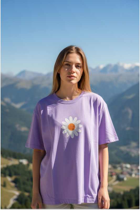 Lavender Daisy Casual Oversized T-Shirt