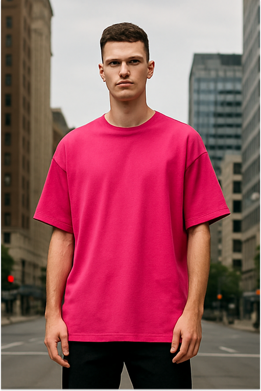 Hot Pink Plain Oversized T-shirt