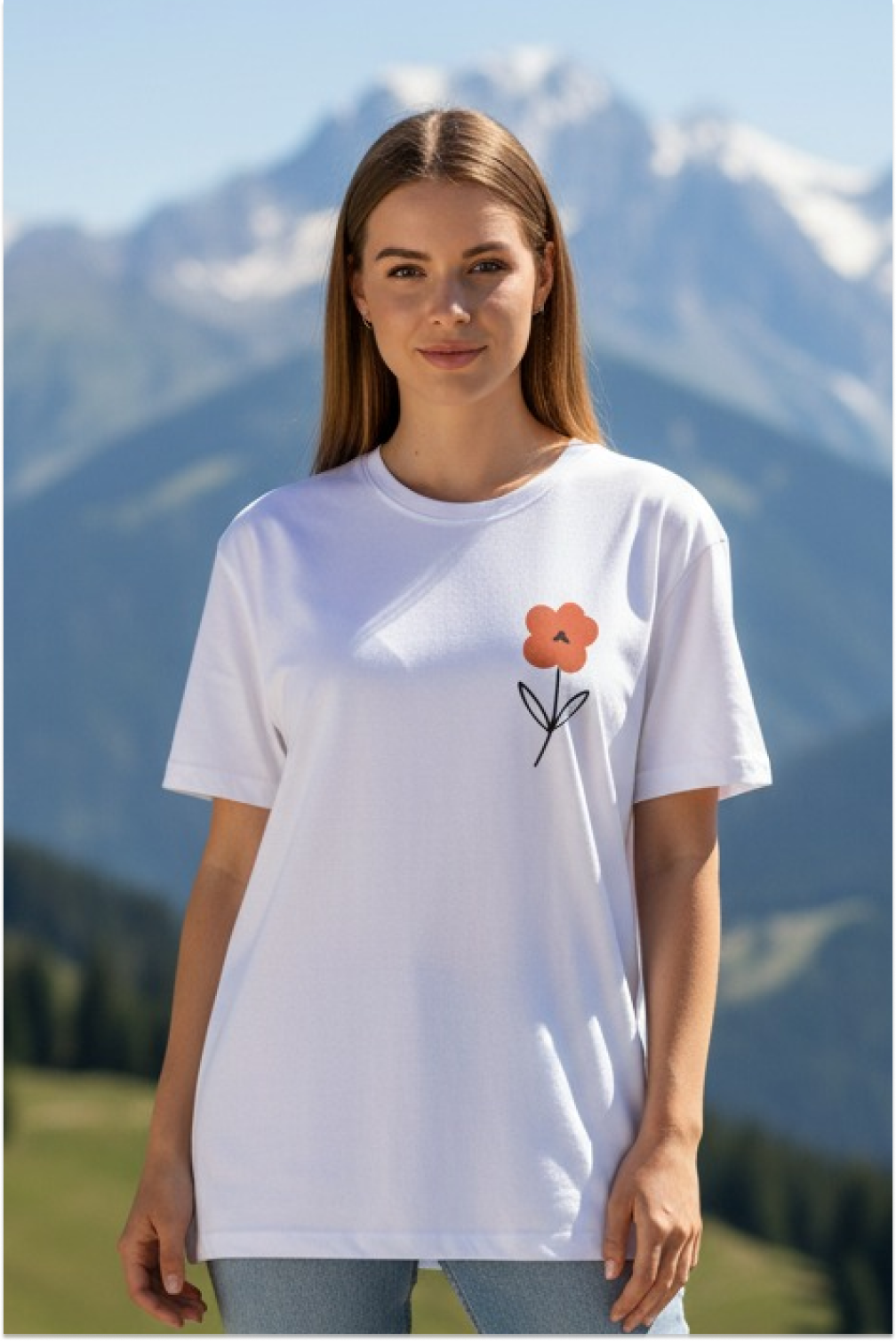 Red Blossom White Oversized T-Shirt
