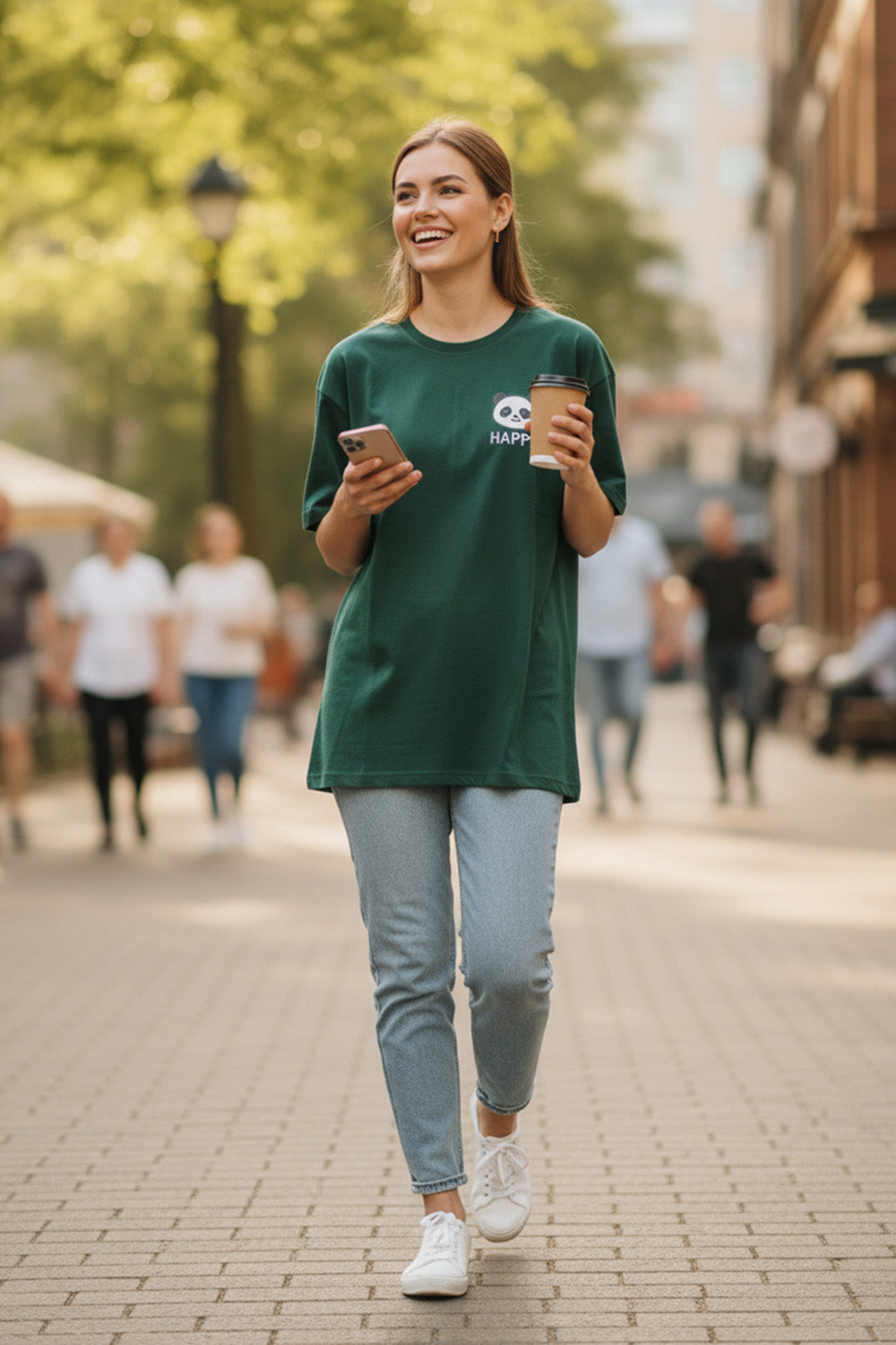 Happy Panda Graphic Oversized T-Shirt