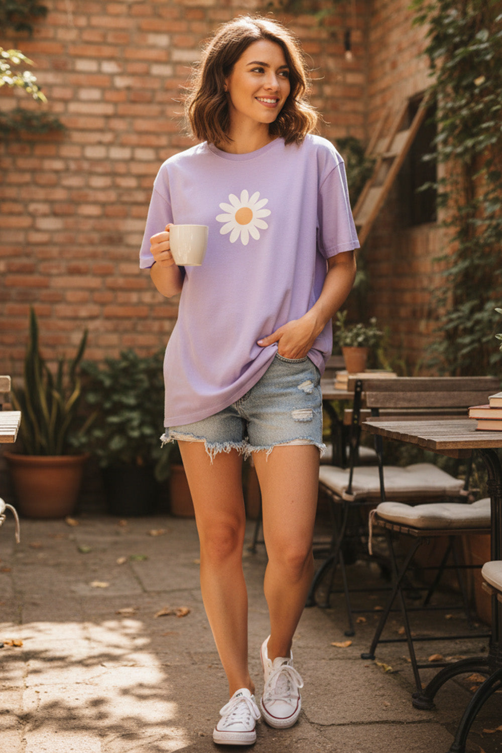 Lavender Daisy Casual Oversized T-Shirt