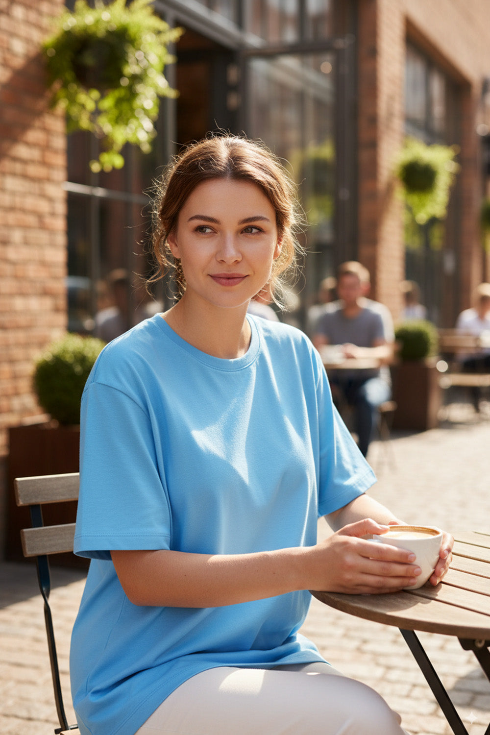 Feynor Oversized Sky Blue Plain T-shirt