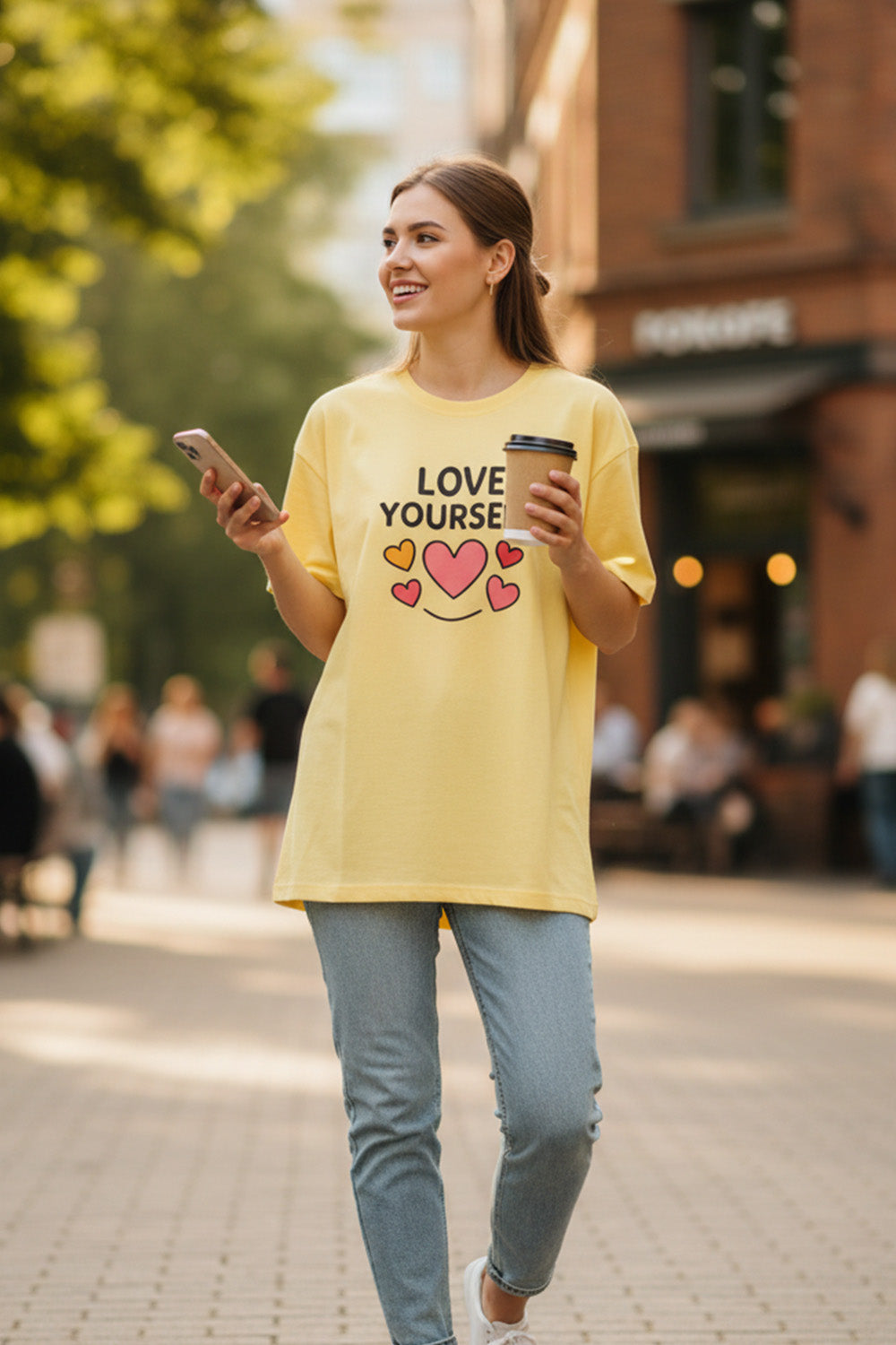 Heart & Smile Positivity Oversized T-Shirt